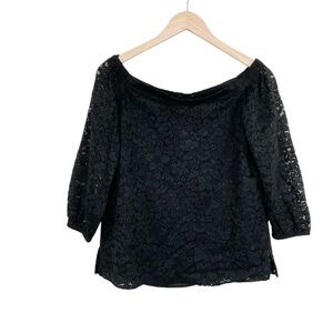 Ann Taylor Black Lace Knit Top Off Shoulder Size XS